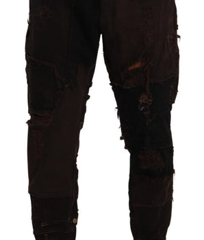 Dolce & Gabbana Brown Cotton Distressed Regular Denim Jeans