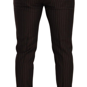 Dolce &amp; Gabbana Elegantes pantalones de hombre de lana a rayas marrones