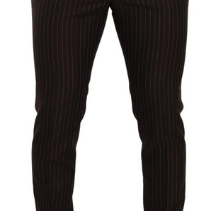 Dolce &amp; Gabbana Elegantes pantalones de hombre de lana a rayas marrones