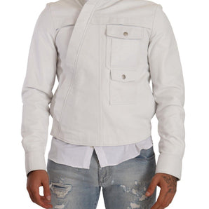 Diesel Exquisite White Leather Biker Jacket