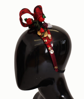 Dolce & Gabbana Cherry Silk Crystal Bow Logo Diadem Tiara Headband