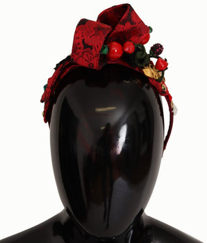 Dolce & Gabbana Cherry Silk Crystal Bow Logo Diadem Tiara Headband
