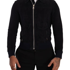 Dolce &amp; Gabbana Elegant Blue Suede Short Jacket