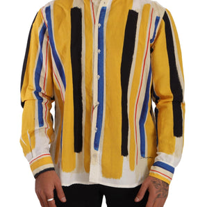 Dolce &amp; Gabbana Elegant Yellow Striped Henley Shirt