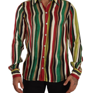 Dolce &amp; Gabbana Camisa Elegante Mezcla De Seda A Rayas Multicolor