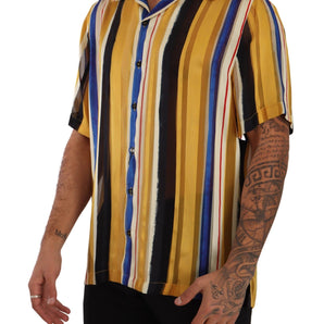 Dolce &amp; Gabbana Yellow Striped Silk-Blend Men's Shirt