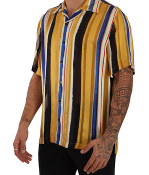 Dolce &amp; Gabbana Yellow Stripe Short Sleeve Silk Shirt