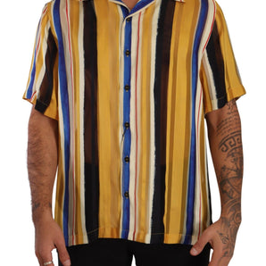 Dolce &amp; Gabbana Yellow Striped Silk-Blend Men's Shirt