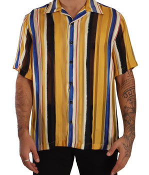 Dolce &amp; Gabbana Yellow Stripe Short Sleeve Silk Shirt