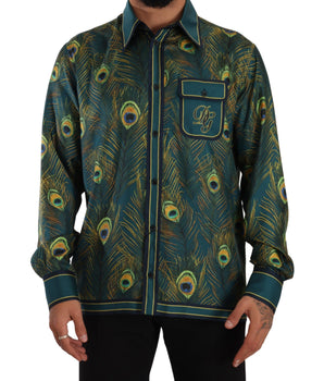 Dolce & Gabbana Peacock Feather Print Silk Pajama Mens Shirt