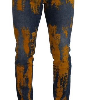 Dolce & Gabbana Blue Yellow Dye Cotton Skinny Men Denim Jeans