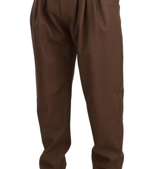 Dolce & Gabbana Brown Leather Tapered High Waist Pants