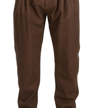 Dolce & Gabbana Brown Leather Tapered High Waist Pants