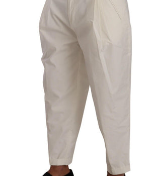 Dolce & Gabbana White Cotton Tapered Men Trouser Dress Pants