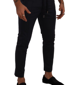 Dolce & Gabbana Blue Cotton Stretch Jogging Trouser Pants