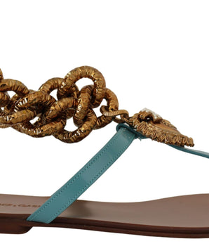 Dolce & Gabbana Blue Leather Devotion Flats Sandals