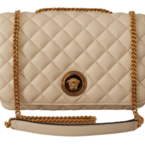 Versace elegante bolso de hombro de piel de napa blanca