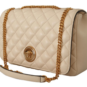 Versace elegante bolso de hombro de piel de napa blanca