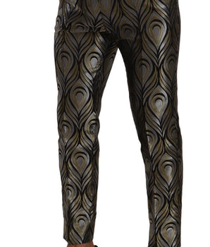Dolce & Gabbana Silver Gold Jacquard Men Trouser Dress Pants