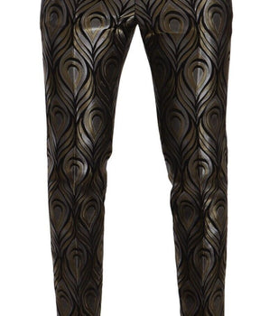 Dolce & Gabbana Silver Gold Jacquard Men Trouser Dress Pants