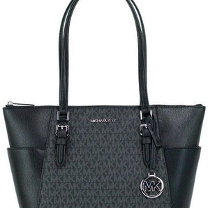 Michael Kors Charlotte Black PVC Leather Large Top Zip Tote Handbag Bag Purse