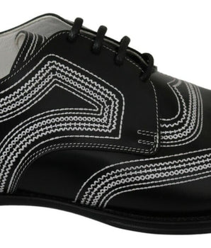Dolce & Gabbana Black Leather Derby Formal White Lace Shoes