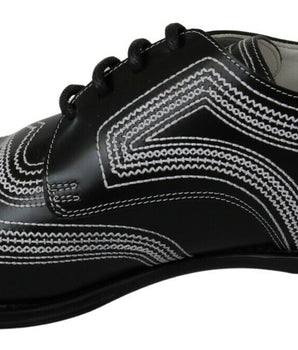 Dolce & Gabbana Black Leather Derby Formal White Lace Shoes