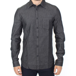 Ermanno Scervino Elegante camisa casual de mezclilla elástica gris