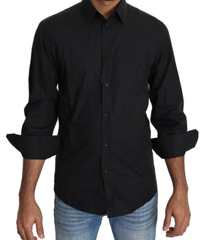 Dolce & Gabbana Black Cotton Formal Dress Men Top Shirt