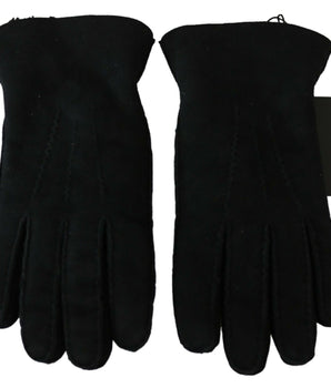 Dolce & Gabbana Black Leather Motorcycle Biker Mitten Gloves