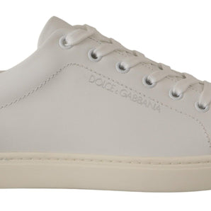 Dolce & Gabbana Elegant White and Blue Low-Top Leather Sneakers