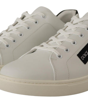 Dolce & Gabbana White Black Leather Low Shoes Sneakers