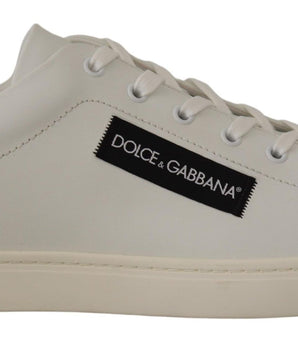 Dolce & Gabbana White Black Leather Low Shoes Sneakers