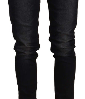 Acht Black Washed Cotton Low Waist Slim Fit Denim Jeans