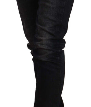 Acht Black Washed Cotton Low Waist Slim Fit Denim Jeans