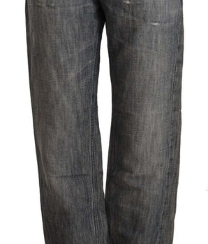 Acht Gray Washed Ramie Straight Denim Folded Hem Jeans