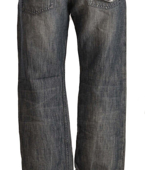 Acht Gray Washed Ramie Straight Denim Folded Hem Jeans