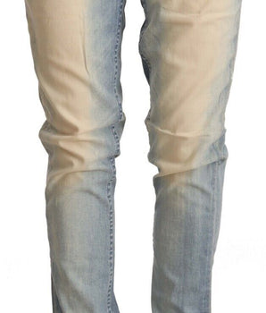 Acht Light Blue Washed Cotton Low Waist Skinny Denim Jeans