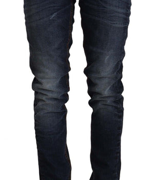 Acht Blue Washed Cotton Mid Waist Skinny Denim Jeans
