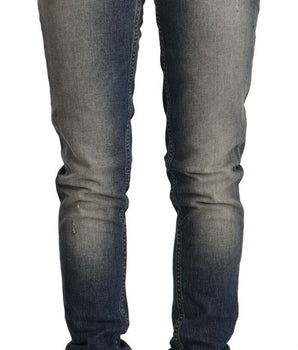 Acht Blue Washed Cotton Mid Waist Skinny Denim Jeans