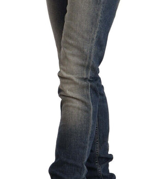 Acht Blue Washed Cotton Mid Waist Skinny Denim Jeans