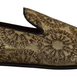 Dolce &amp; Gabbana Gold Tone Loafers Slides Dress Shoes