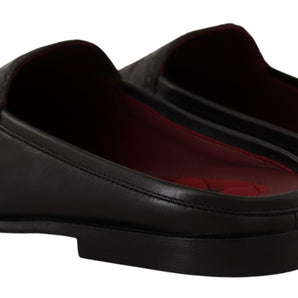 Dolce &amp; Gabbana Exquisite Black &amp; Burgundy Leather Slides