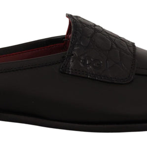 Dolce & Gabbana Exquisite Black & Burgundy Leather Slides