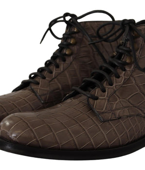 Dolce & Gabbana Gray Crocodile Leather Derby Boots