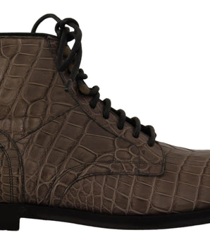 Dolce & Gabbana Gray Crocodile Leather Derby Boots