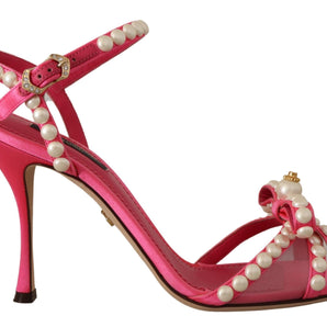 Dolce &amp; Gabbana Elegant Pink Pearl Embellished Heels Sandals