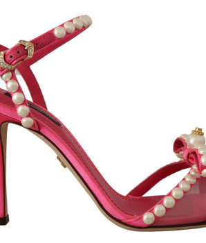 Dolce & Gabbana Pink Satin White Pearl Crystals Heels Shoes