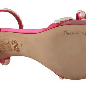 Dolce &amp; Gabbana Elegant Pink Pearl Embellished Heels Sandals