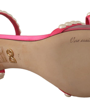 Dolce & Gabbana Pink Satin White Pearl Crystals Heels Shoes